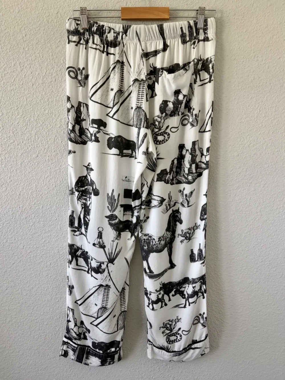 Katie Kime Marfa TX Toille Graphic Pajama Pants S Black White Cotton Western